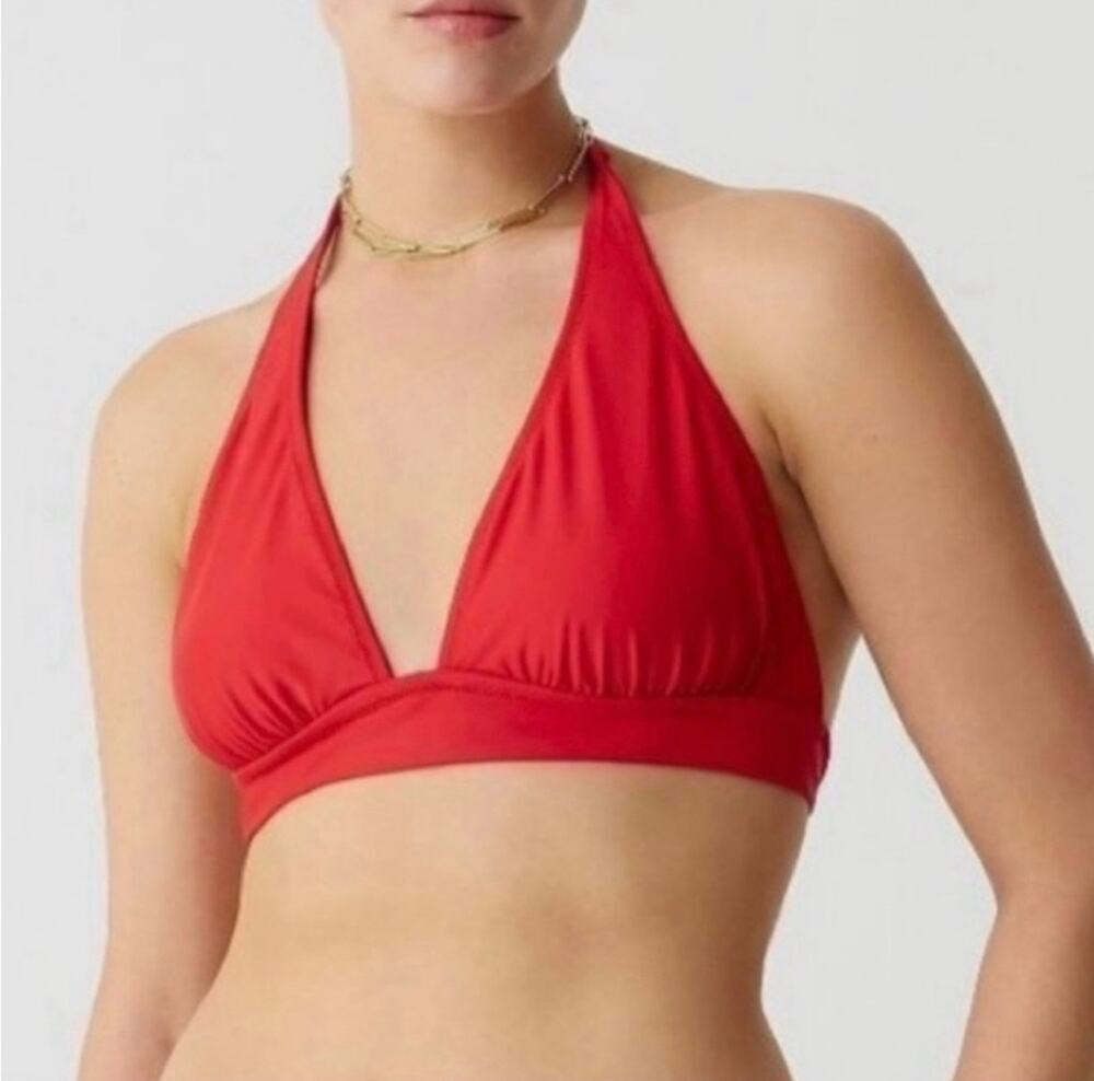 J. Crew DD Halter Tie-Back Bikini Top with Mesh in Red Size Medium